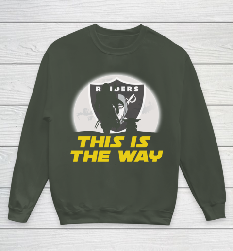 Oakland Raiders NFL Football Star Wars Yoda And Mandalorian This Is The Way Youth Sweatshirt 8