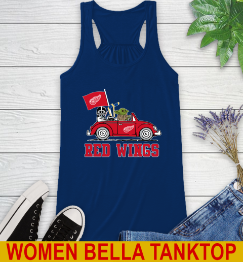 NHL Hockey Detroit Red Wings Darth Vader Baby Yoda Driving Star Wars Shirt Racerback Tank 9