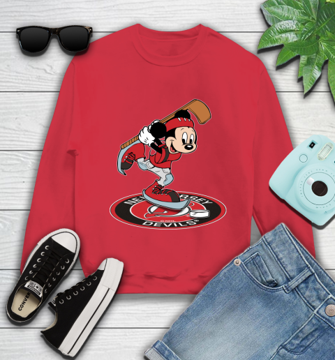 NHL Hockey New Jersey Devils Cheerful Mickey Disney Shirt Youth Sweatshirt 8
