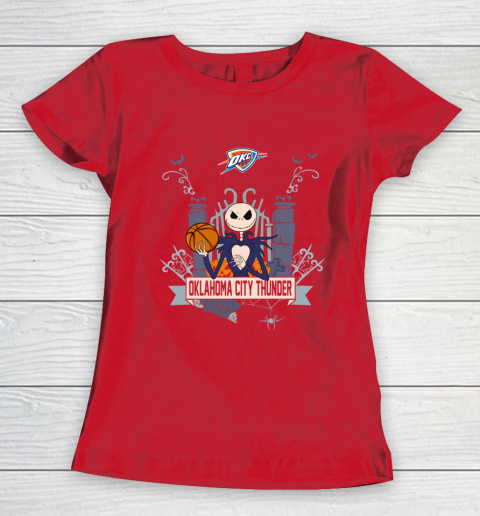 NBA Oklahoma City Thunder Basketball Jack Skellington Halloween Women's T-Shirt 9