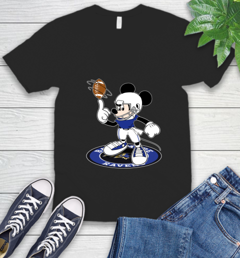 NFL Football Baltimore Ravens Cheerful Mickey Disney Shirt V-Neck T-Shirt