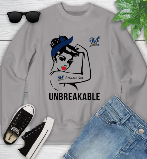 MLB Milwaukee Brewers Girl Unbreakable Baseball Sports Youth Sweatshirt 2