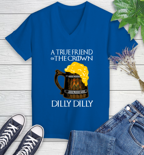 MLB Miami Marlins A True Friend Of The Crown Game Of Thrones Beer Dilly Dilly Baseball Women's V-Neck T-Shirt 10