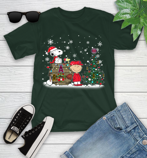 MLB Los Angeles Angels Snoopy Charlie Brown Christmas Baseball Commissioner's Trophy Youth T-Shirt 5