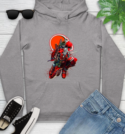 NFL Deadpool Marvel Comics Sports Football Cleveland Browns Youth Hoodie 6