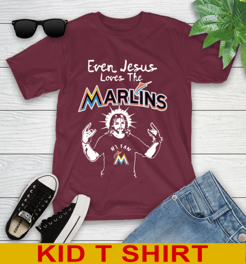 Miami Marlins MLB Baseball Even Jesus Loves The Marlins Shirt Youth T-Shirt 5
