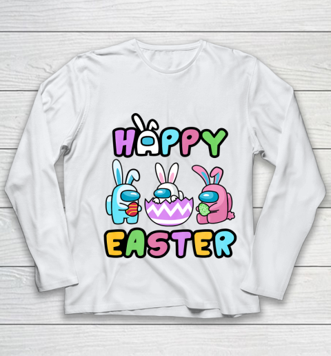 Among Us Game Shirt Bunny Kinda Sus Among Sus Us Cute Eggs Happy Easter Day Youth Long Sleeve
