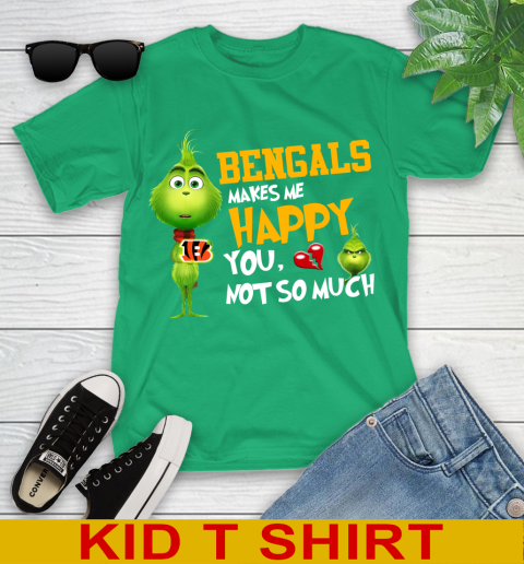 NFL Cincinnati Bengals Makes Me Happy You Not So Much Grinch Football Sports Youth T-Shirt 7