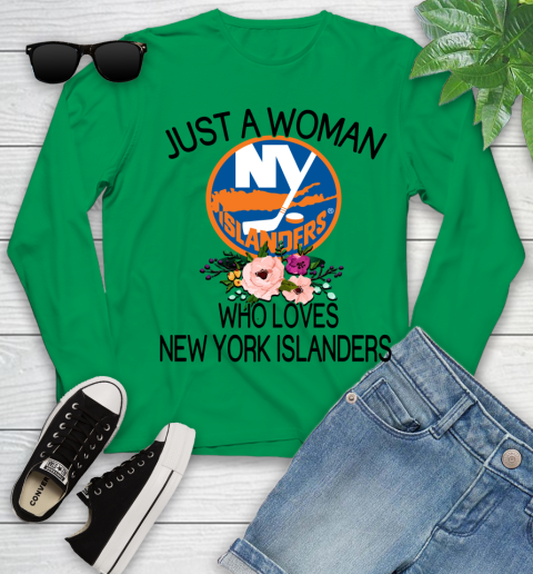 NHL Just A Woman Who Loves New York Islanders Hockey Sports Youth Long Sleeve 4