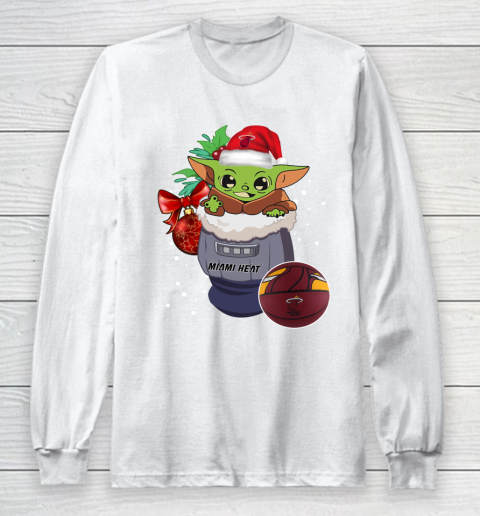 Miami Heat Christmas Baby Yoda Star Wars Funny Happy NBA Long Sleeve T-Shirt 2