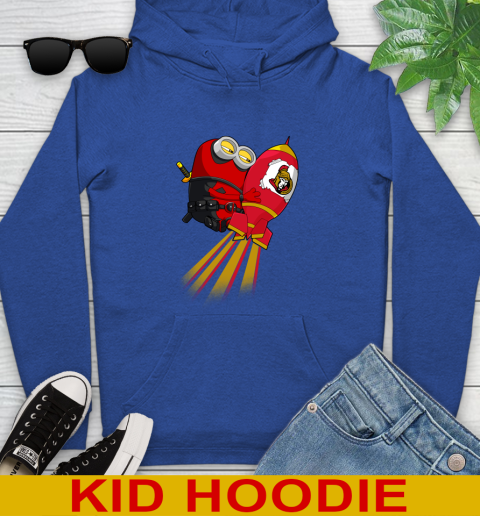 NHL Hockey Ottawa Senators Deadpool Minion Marvel Shirt Youth Hoodie - Image 11