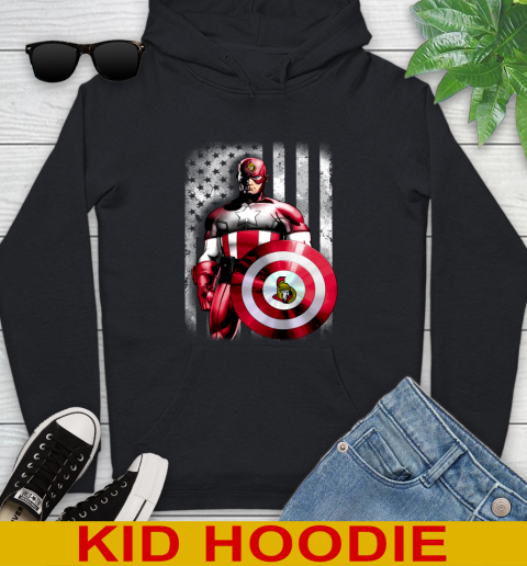 Ottawa Senators NHL Hockey Captain America Marvel Avengers American Flag Shirt Youth Hoodie