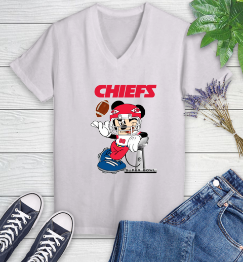 NFL Kansas city chiefs Mickey Mouse Disney Super Bowl Football T Shirt Women's V-Neck T-Shirt