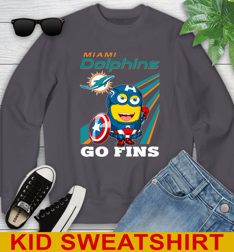 NFL Football Miami Dolphins Captain America Marvel Avengers Minion Shirt Youth Sweatshirt 6 NFL Football Miami Dolphins Captain America Marvel Avengers Minion Shirt Youth Sweatshirt - Image 6