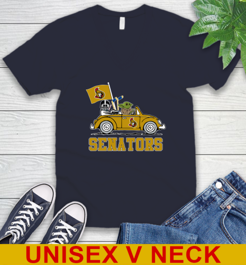 NHL Hockey Ottawa Senators Darth Vader Baby Yoda Driving Star Wars Shirt V-Neck T-Shirt 3