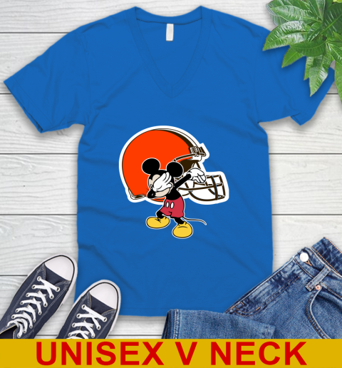 Cleveland Browns NFL Football Dabbing Mickey Disney Sports V-Neck T-Shirt 6