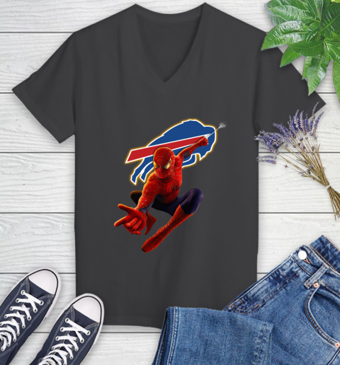 NFL Spider Man Avengers Endgame Football Buffalo Bills Women's V-Neck T-Shirt 8