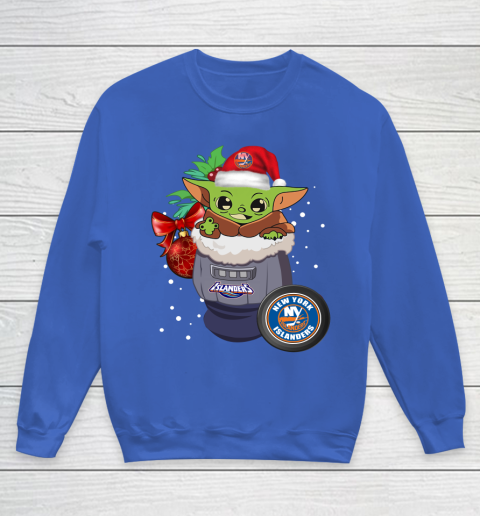 New York Islanders Christmas Baby Yoda Star Wars Funny Happy NHL Youth Sweatshirt 8
