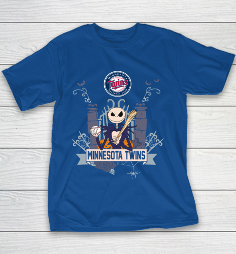 MLB Minnesota Twins Baseball Jack Skellington Halloween Youth T-Shirt 6