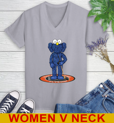 NHL Hockey Philadelphia Flyers Kaws Bff Blue Figure Shirt Women's V-Neck T-Shirt 5