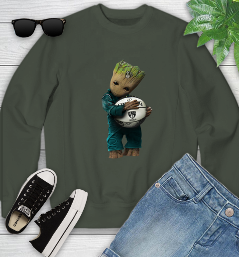NBA Groot Guardians Of The Galaxy Basketball Sports Brooklyn Nets Youth Sweatshirt 10