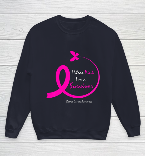 Womens Butterfly I Wear Pink I m A Survivor Breast Cancer Awareness Youth Sweatshirt 2