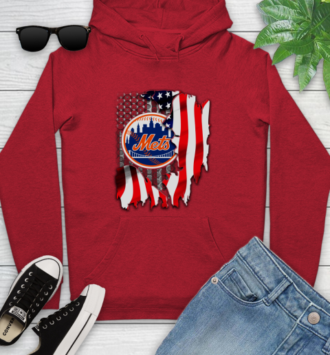 New York Mets MLB Baseball American Flag Youth Hoodie 12