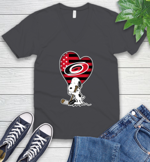 Carolina Hurricanes NHL Hockey The Peanuts Movie Adorable Snoopy V-Neck T-Shirt 5