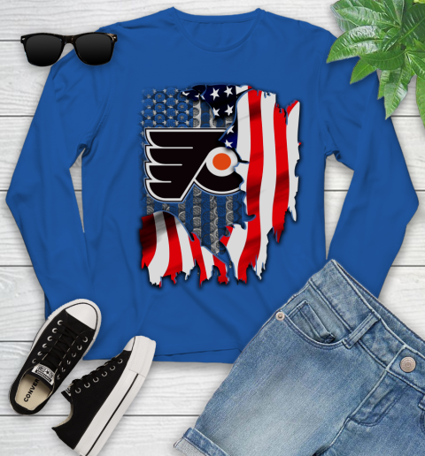 Philadelphia Flyers NHL Hockey American Flag Youth Long Sleeve 11 Philadelphia Flyers NHL Hockey American Flag Youth Long Sleeve - Image 11