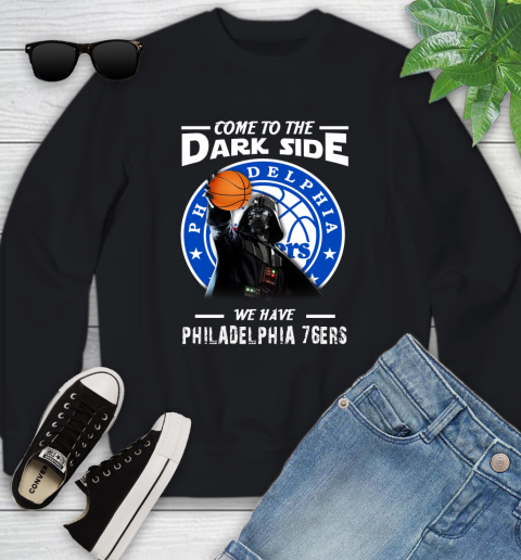 NBA Come To The Dark Side We Have Philadelphia 76ers Star Wars Darth Vader Basketball Youth Sweatshirt