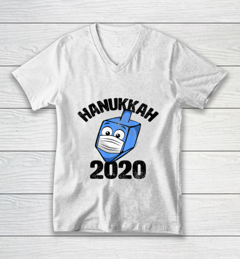 Funny Hanukkah 2020 Dreidel Wearing Face Mask Graphic V-Neck T-Shirt