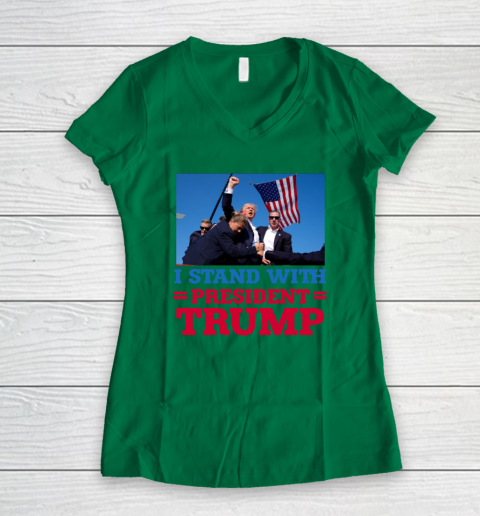 Trump Shot Shirt I Stand With President Trump Women's V-Neck T-Shirt 3