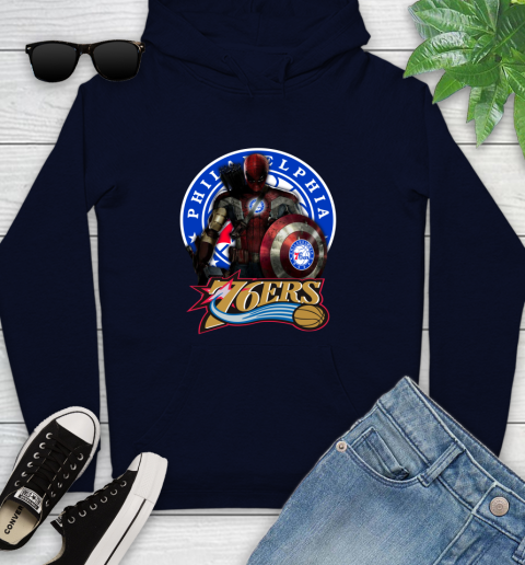 Philadelphia 76ers NBA Basketball Captain America Thor Spider Man Hawkeye Avengers (1) Youth Hoodie 4