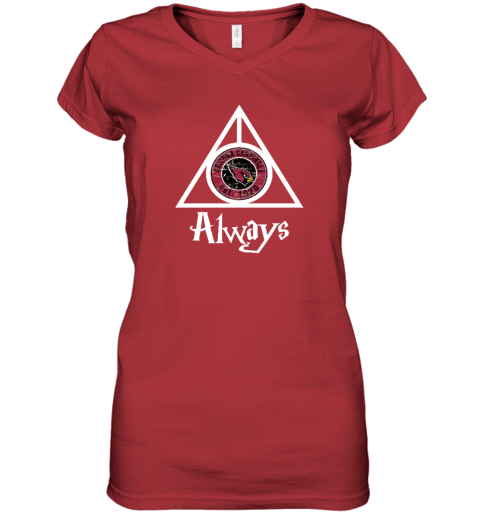 oxqn always love the arizona cardinals x harry potter mashup women v neck t shirt 39 front red