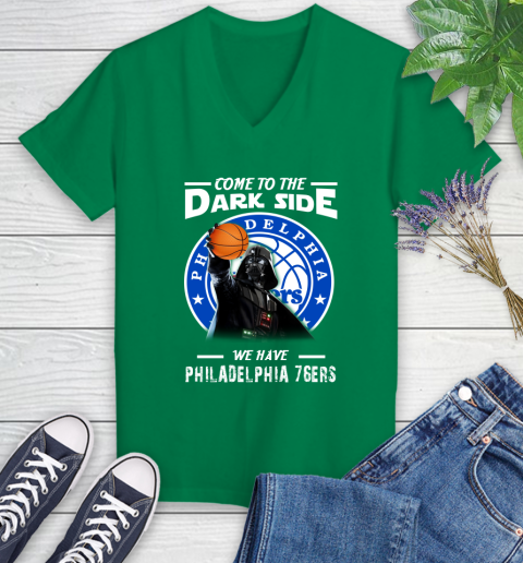 NBA Come To The Dark Side We Have Philadelphia 76ers Star Wars Darth Vader Basketball Women's V-Neck T-Shirt 5