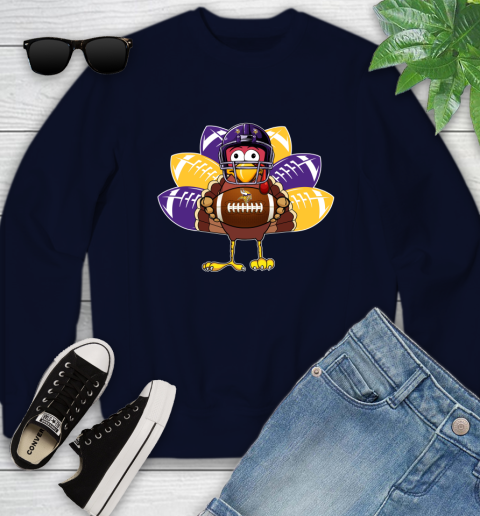 Minnesota Vikings Turkey Thanksgiving Day Youth Sweatshirt 3