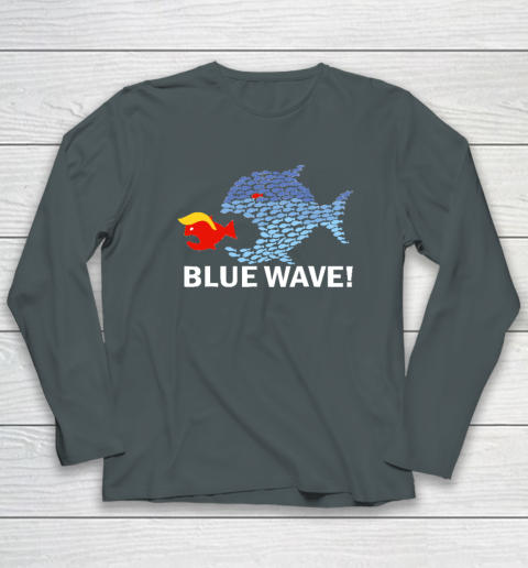 Blue Wave 2024 Funny Big Fish Eat Little Fish Trump Hair Long Sleeve T-Shirt 3