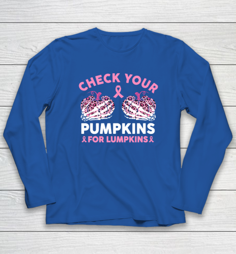 Check Your Pumpkins Breast Cancer Awareness Halloween Long Sleeve T-Shirt 5