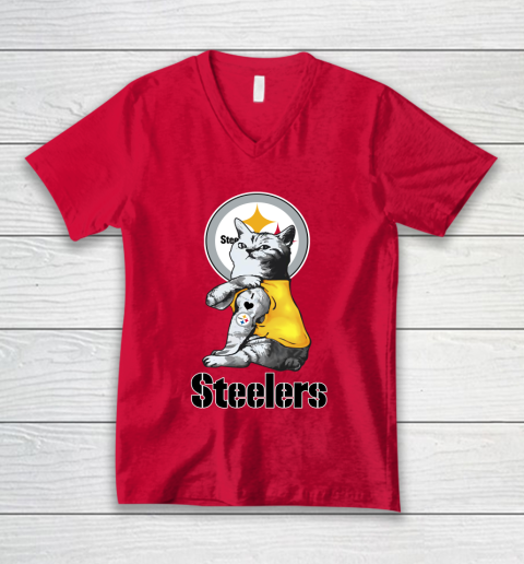 NFL Football My Cat Loves Pittsburgh Steelers V-Neck T-Shirt 6