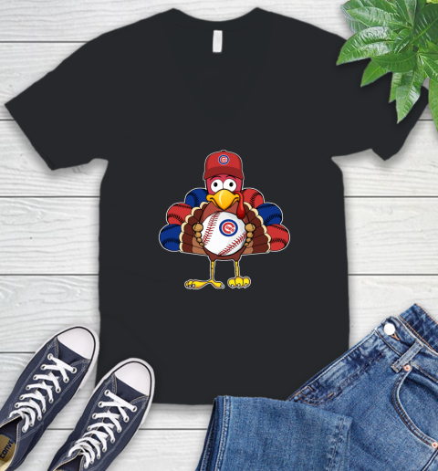 Chicago Cubs Turkey thanksgiving V-Neck T-Shirt 2