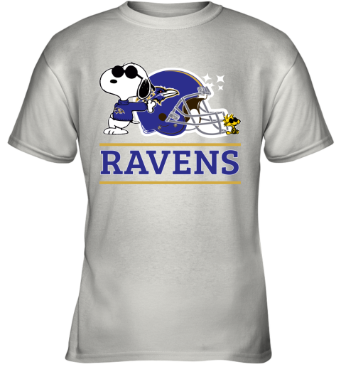 The Baltimore Ravens Joe Cool And Woodstock Snoopy Mashup Youth T-Shirt