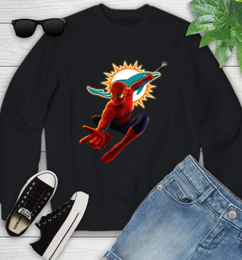 NFL Spider Man Avengers Endgame Football Miami Dolphins Youth Sweatshirt 2