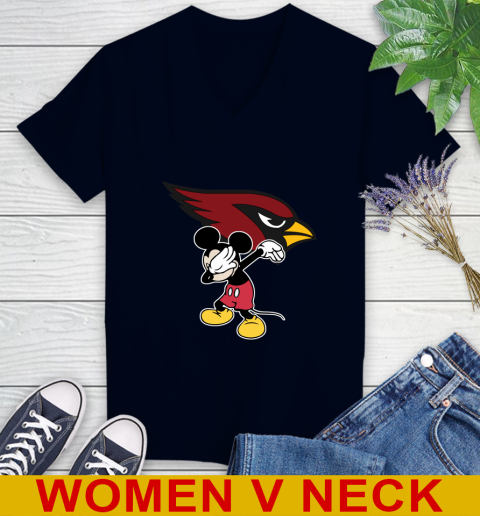 Arizona Cardinals NFL Football Dabbing Mickey Disney Sports Women's V-Neck T-Shirt 3