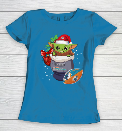 Miami Dolphins Christmas Baby Yoda Star Wars Funny Happy NFL Women's T-Shirt 7