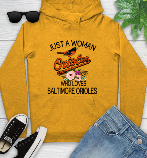 MLB Just A Woman Who Loves Baltimore Orioles Baseball Sports Youth Hoodie 2