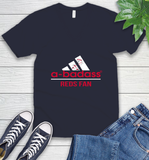 MLB A Badass Cincinnati Reds Fan Adidas Baseball Sports V-Neck T-Shirt 2