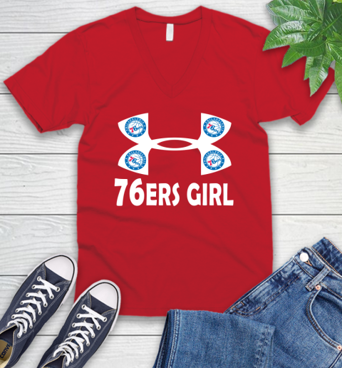 NBA Philadelphia 76ers Girl Under Armour Basketball Sports V-Neck T-Shirt 6