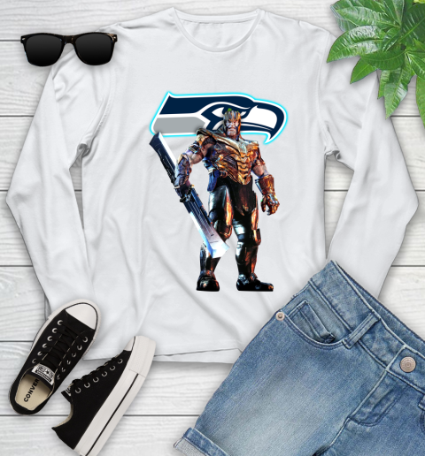 NFL Thanos Gauntlet Avengers Endgame Football Seattle Seahawks Youth Long Sleeve