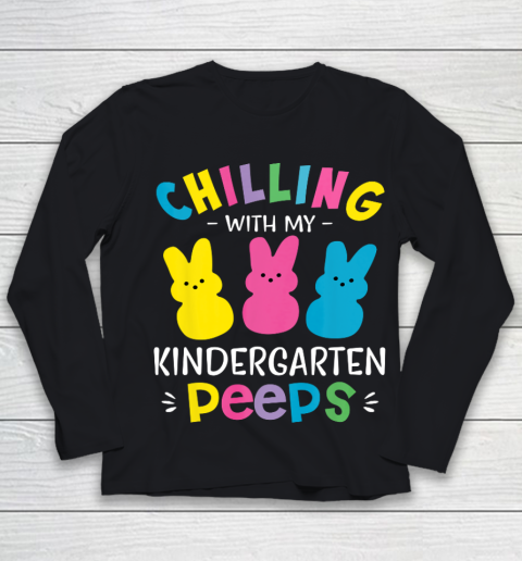 Kinder Teacher Chilling With My Peeps Cute Colorful Bunny Youth Long Sleeve