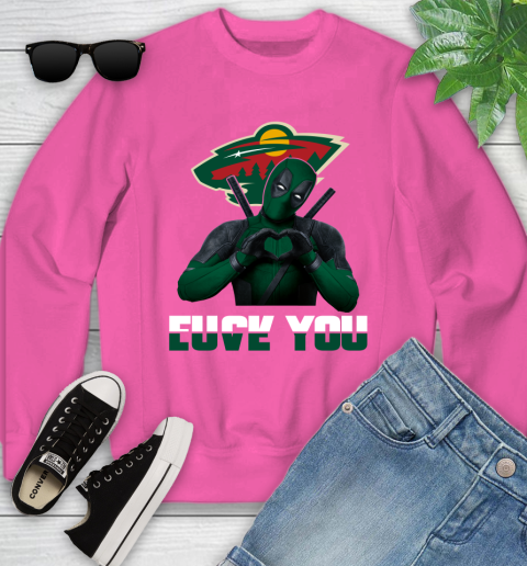 NHL Minnesota Wild Deadpool Love You Fuck You Hockey Sports Youth Sweatshirt 6